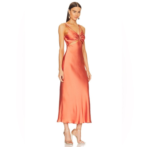 Jonathan Simkhai Josette Cut Out Draped Midi Dress in Coral - Size 10 - Picture 2 of 8